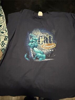 Disney Navy Tee with Teal Cartoon Cat Lounge Graphic